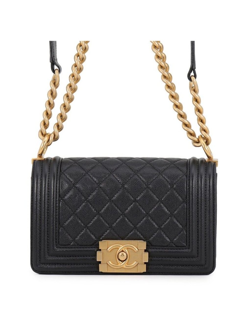 Chanel Chain Shoulder Bag Boy Small Quilted CC Logo Black